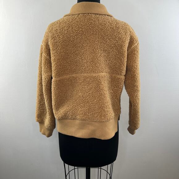 JOY LAB Womens Tan Sherpa Fleece Teddy Half Zip Pullover Cropped Jacket Size XS - Picture 6 of 10